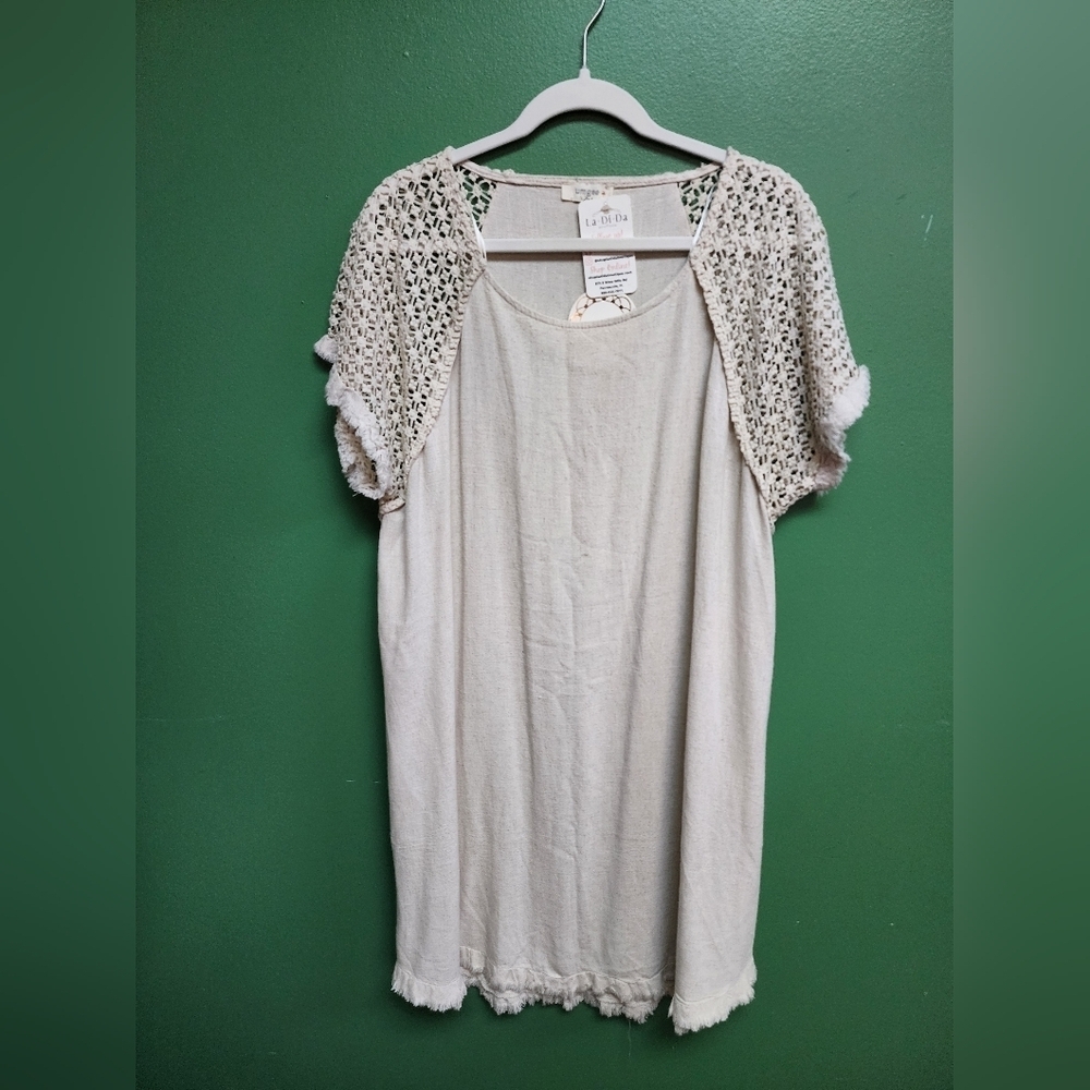 Umgee 2XL Linen Blend Dress Crochet Bolero Natural Boho Boutique